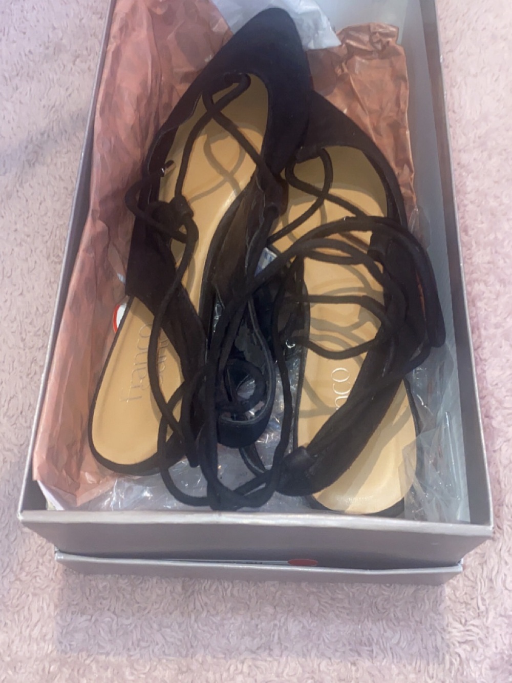 Franco Sarto Black Lace-Up Pointed Toe Flats